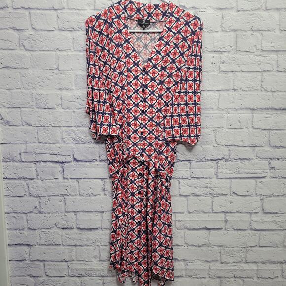 Curations Button Front Popover Dress Sz M Belted Retro Housewife Geometric Boho - Picture 5 of 9